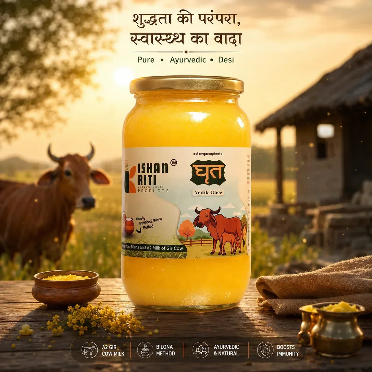 Kishan Kriti A2 Gir Cow Bilona Ghee